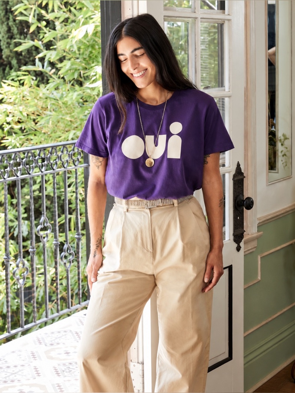 Clare V OUI Top Womens Medium Purple Relaxed 100% Cotton Quiet Luxury Made In LA